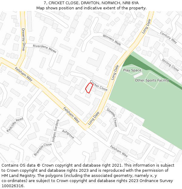 7, CRICKET CLOSE, DRAYTON, NORWICH, NR8 6YA: Location map and indicative extent of plot