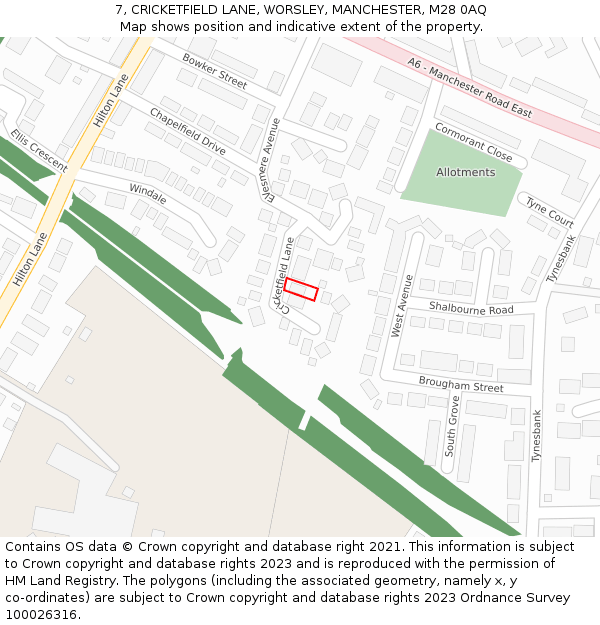 7, CRICKETFIELD LANE, WORSLEY, MANCHESTER, M28 0AQ: Location map and indicative extent of plot