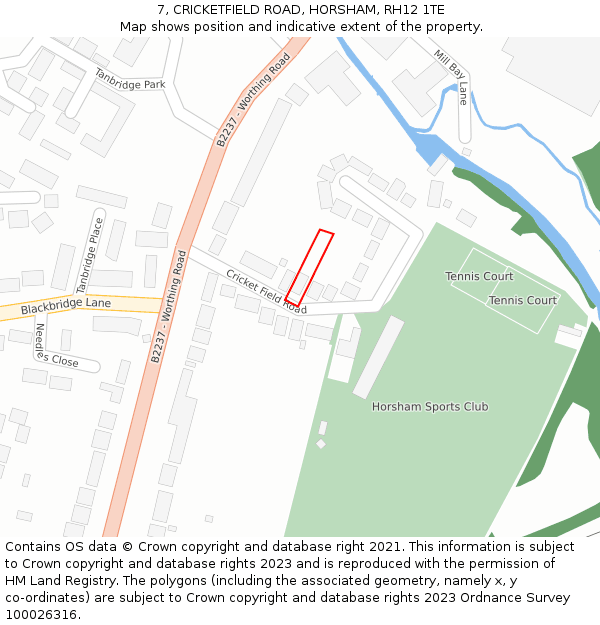 7, CRICKETFIELD ROAD, HORSHAM, RH12 1TE: Location map and indicative extent of plot