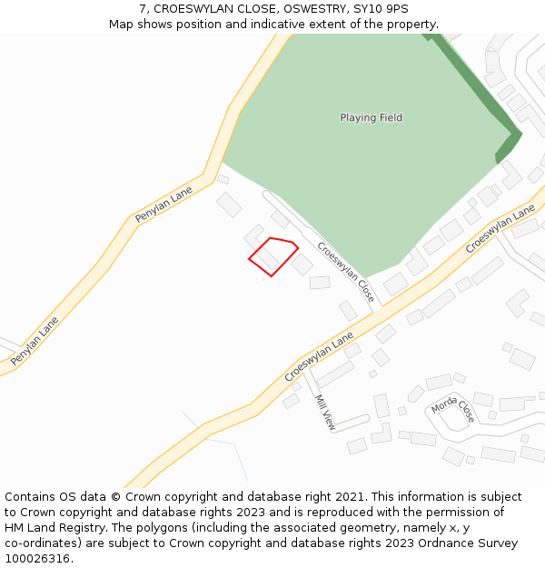 7, CROESWYLAN CLOSE, OSWESTRY, SY10 9PS: Location map and indicative extent of plot