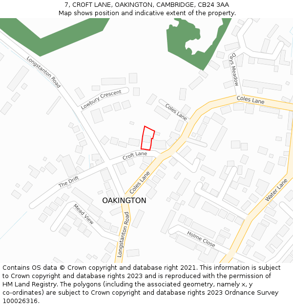 7, CROFT LANE, OAKINGTON, CAMBRIDGE, CB24 3AA: Location map and indicative extent of plot