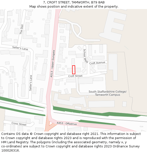 7, CROFT STREET, TAMWORTH, B79 8AB: Location map and indicative extent of plot