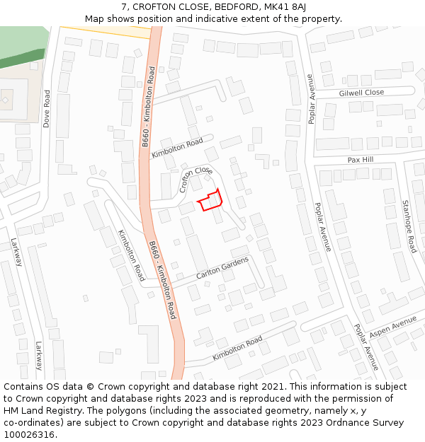 7, CROFTON CLOSE, BEDFORD, MK41 8AJ: Location map and indicative extent of plot