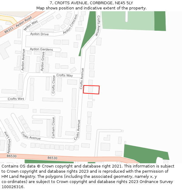 7, CROFTS AVENUE, CORBRIDGE, NE45 5LY: Location map and indicative extent of plot