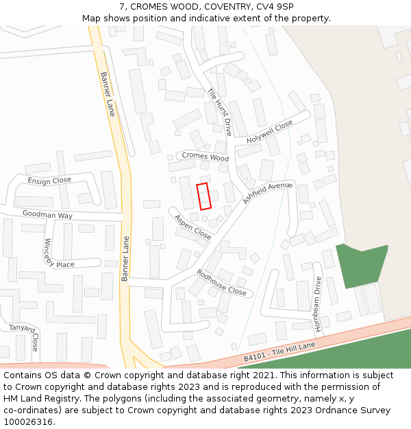 7, CROMES WOOD, COVENTRY, CV4 9SP: Location map and indicative extent of plot