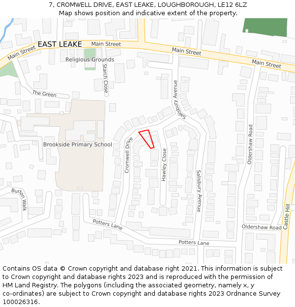 7, CROMWELL DRIVE, EAST LEAKE, LOUGHBOROUGH, LE12 6LZ: Location map and indicative extent of plot