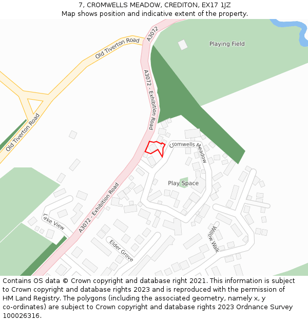 7, CROMWELLS MEADOW, CREDITON, EX17 1JZ: Location map and indicative extent of plot