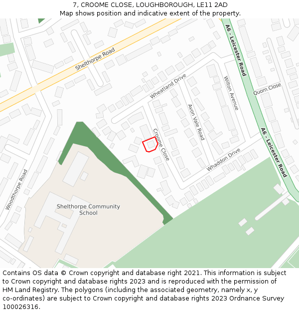 7, CROOME CLOSE, LOUGHBOROUGH, LE11 2AD: Location map and indicative extent of plot