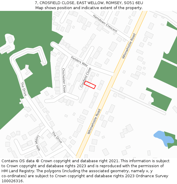 7, CROSFIELD CLOSE, EAST WELLOW, ROMSEY, SO51 6EU: Location map and indicative extent of plot