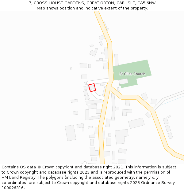 7, CROSS HOUSE GARDENS, GREAT ORTON, CARLISLE, CA5 6NW: Location map and indicative extent of plot