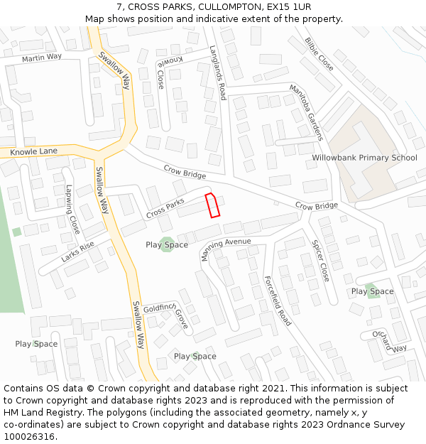 7, CROSS PARKS, CULLOMPTON, EX15 1UR: Location map and indicative extent of plot