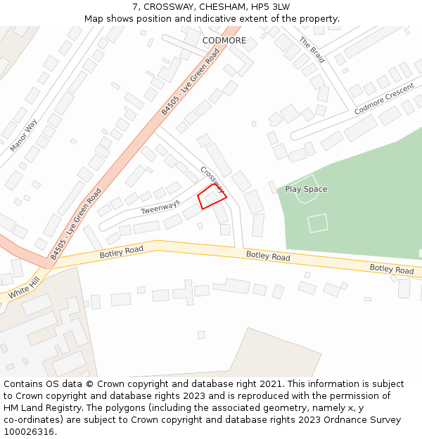 7, CROSSWAY, CHESHAM, HP5 3LW: Location map and indicative extent of plot