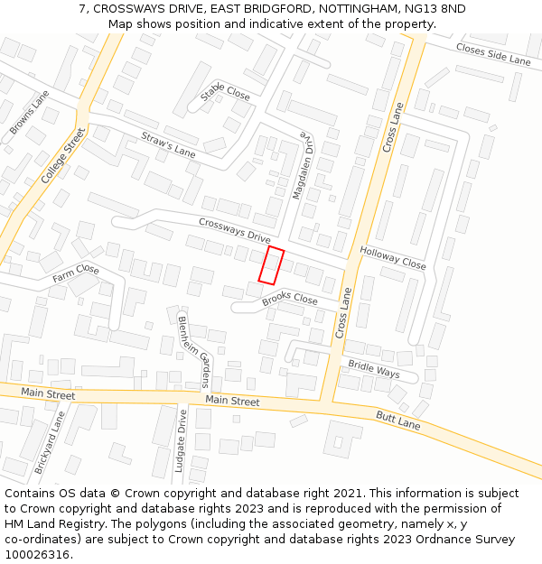 7, CROSSWAYS DRIVE, EAST BRIDGFORD, NOTTINGHAM, NG13 8ND: Location map and indicative extent of plot