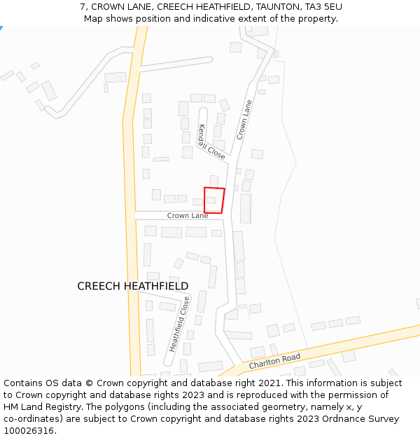 7, CROWN LANE, CREECH HEATHFIELD, TAUNTON, TA3 5EU: Location map and indicative extent of plot