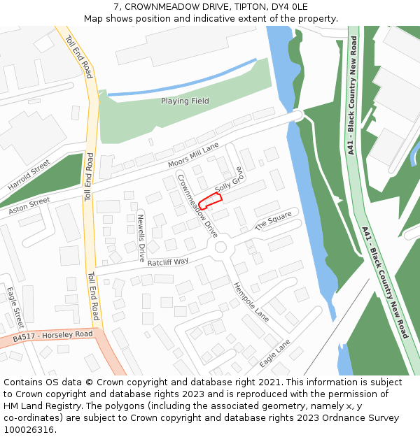 7, CROWNMEADOW DRIVE, TIPTON, DY4 0LE: Location map and indicative extent of plot