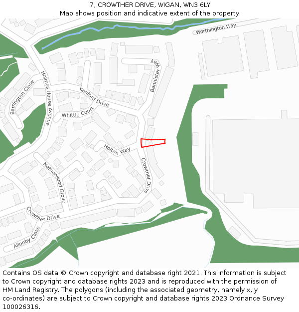 7, CROWTHER DRIVE, WIGAN, WN3 6LY: Location map and indicative extent of plot