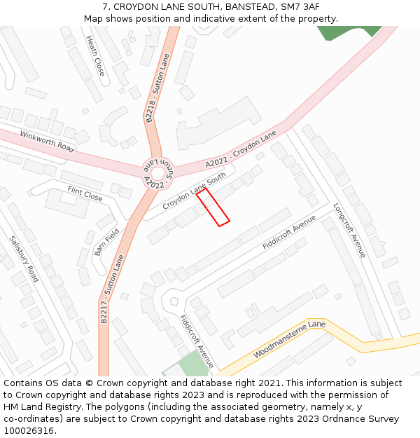 7, CROYDON LANE SOUTH, BANSTEAD, SM7 3AF: Location map and indicative extent of plot