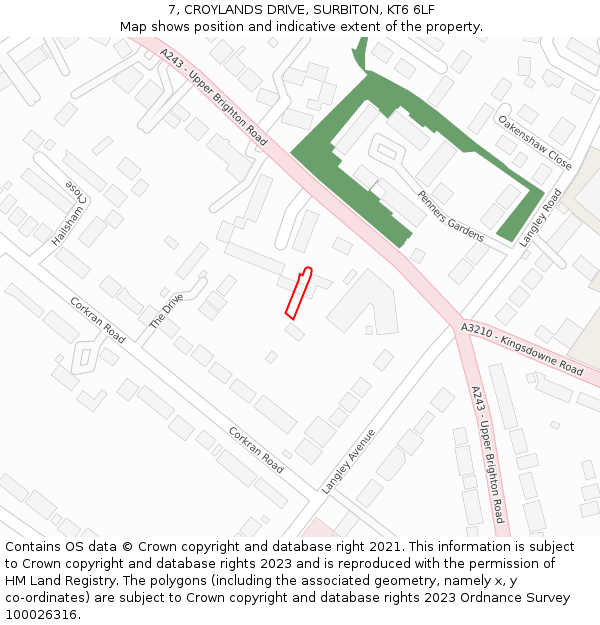 7, CROYLANDS DRIVE, SURBITON, KT6 6LF: Location map and indicative extent of plot