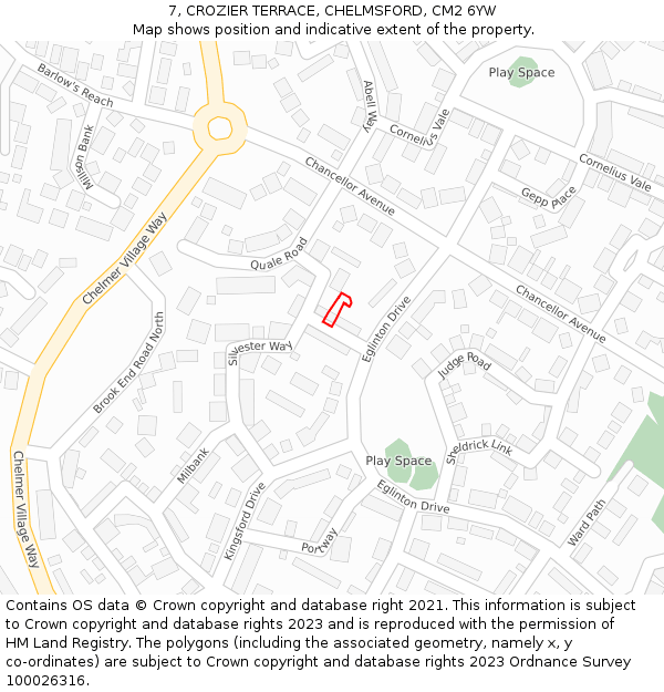 7, CROZIER TERRACE, CHELMSFORD, CM2 6YW: Location map and indicative extent of plot