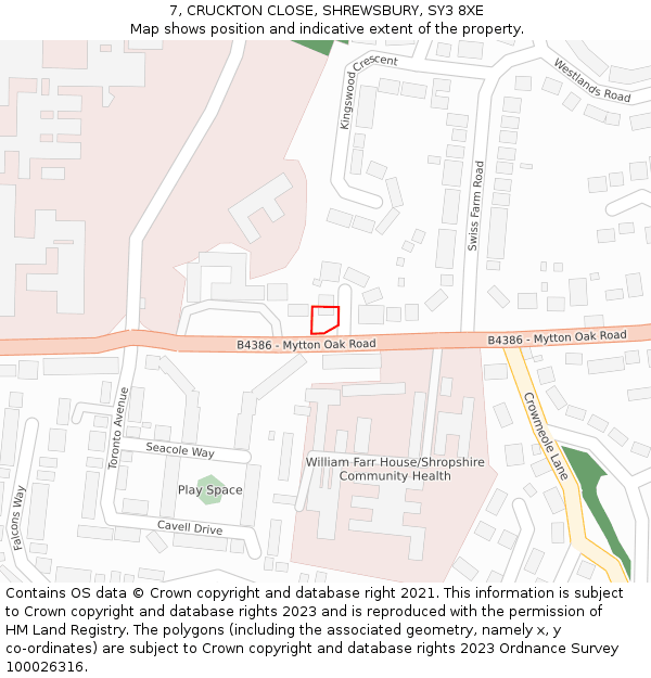 7, CRUCKTON CLOSE, SHREWSBURY, SY3 8XE: Location map and indicative extent of plot