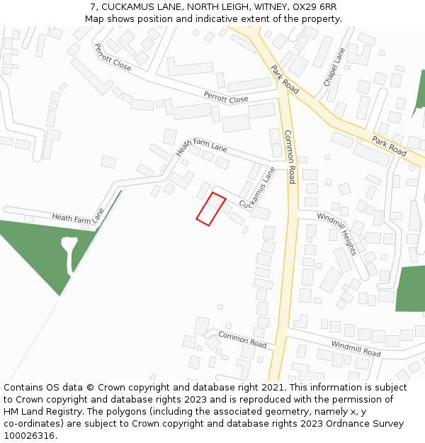 7, CUCKAMUS LANE, NORTH LEIGH, WITNEY, OX29 6RR: Location map and indicative extent of plot