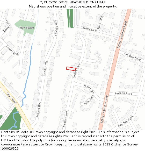 7, CUCKOO DRIVE, HEATHFIELD, TN21 8AR: Location map and indicative extent of plot