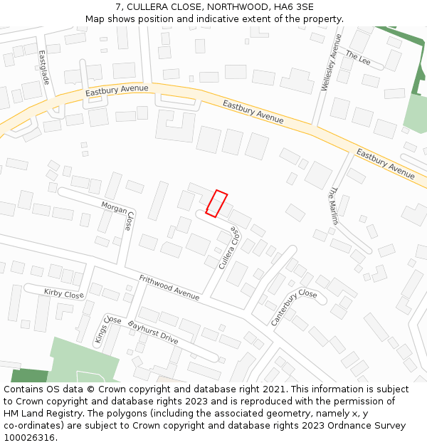 7, CULLERA CLOSE, NORTHWOOD, HA6 3SE: Location map and indicative extent of plot