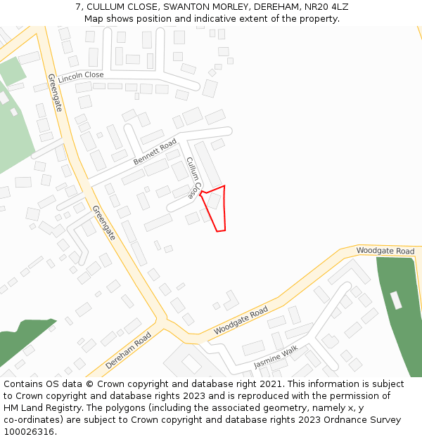 7, CULLUM CLOSE, SWANTON MORLEY, DEREHAM, NR20 4LZ: Location map and indicative extent of plot