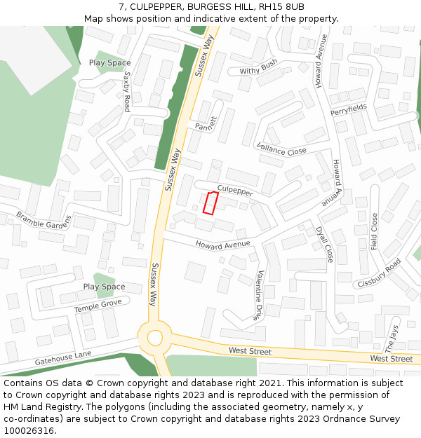 7, CULPEPPER, BURGESS HILL, RH15 8UB: Location map and indicative extent of plot