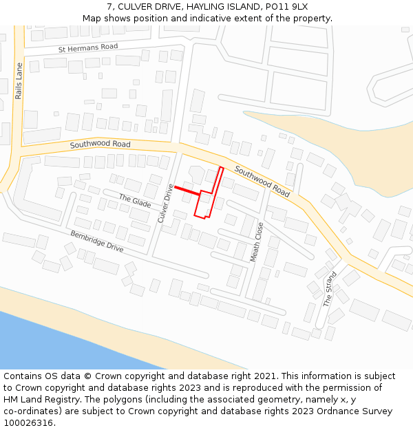 7, CULVER DRIVE, HAYLING ISLAND, PO11 9LX: Location map and indicative extent of plot