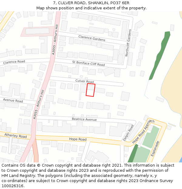 7, CULVER ROAD, SHANKLIN, PO37 6ER: Location map and indicative extent of plot