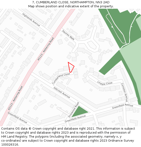 7, CUMBERLAND CLOSE, NORTHAMPTON, NN3 2AD: Location map and indicative extent of plot