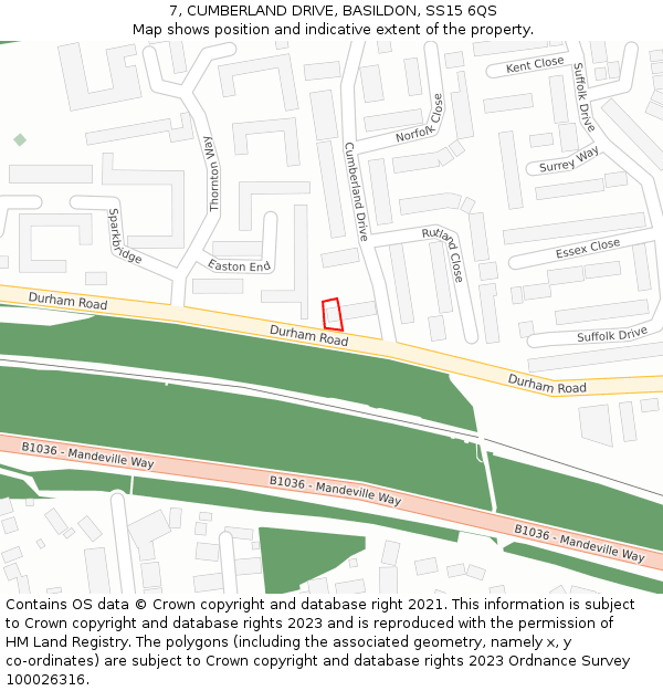 7, CUMBERLAND DRIVE, BASILDON, SS15 6QS: Location map and indicative extent of plot