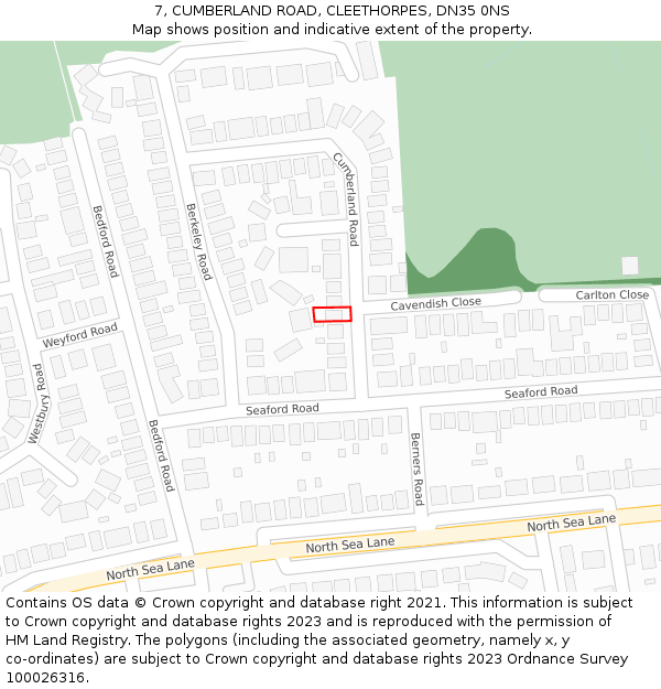 7, CUMBERLAND ROAD, CLEETHORPES, DN35 0NS: Location map and indicative extent of plot