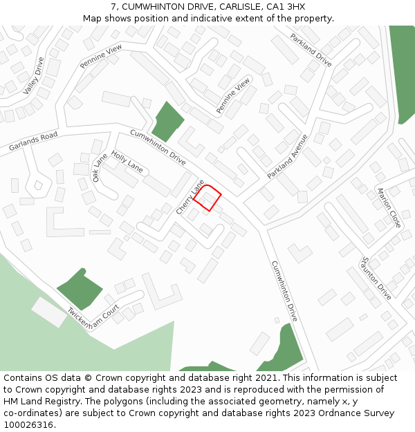 7, CUMWHINTON DRIVE, CARLISLE, CA1 3HX: Location map and indicative extent of plot