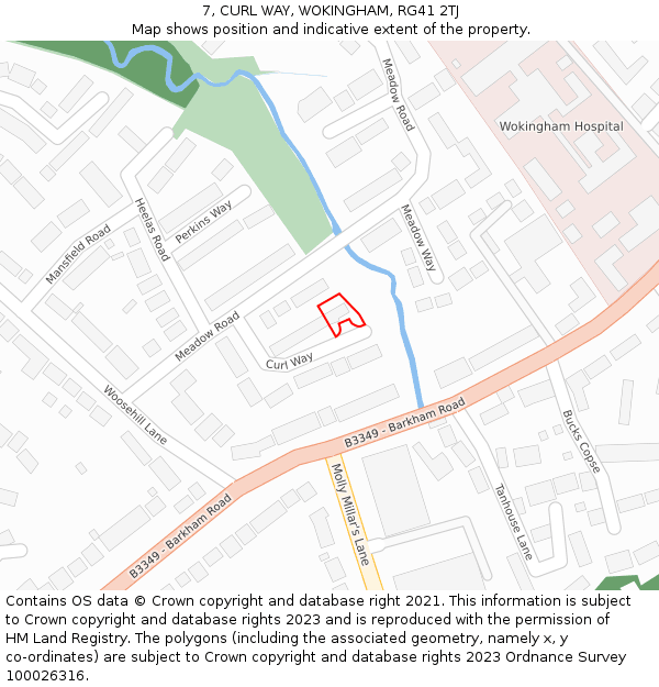 7, CURL WAY, WOKINGHAM, RG41 2TJ: Location map and indicative extent of plot