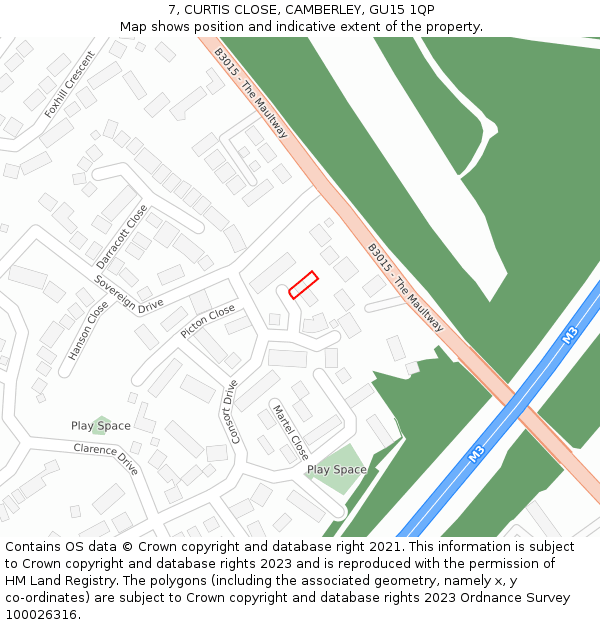 7, CURTIS CLOSE, CAMBERLEY, GU15 1QP: Location map and indicative extent of plot