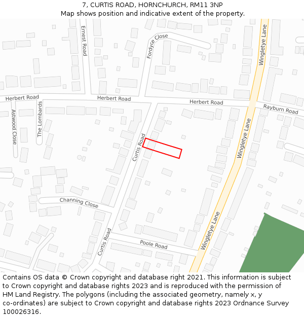 7, CURTIS ROAD, HORNCHURCH, RM11 3NP: Location map and indicative extent of plot