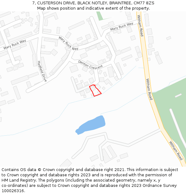 7, CUSTERSON DRIVE, BLACK NOTLEY, BRAINTREE, CM77 8ZS: Location map and indicative extent of plot