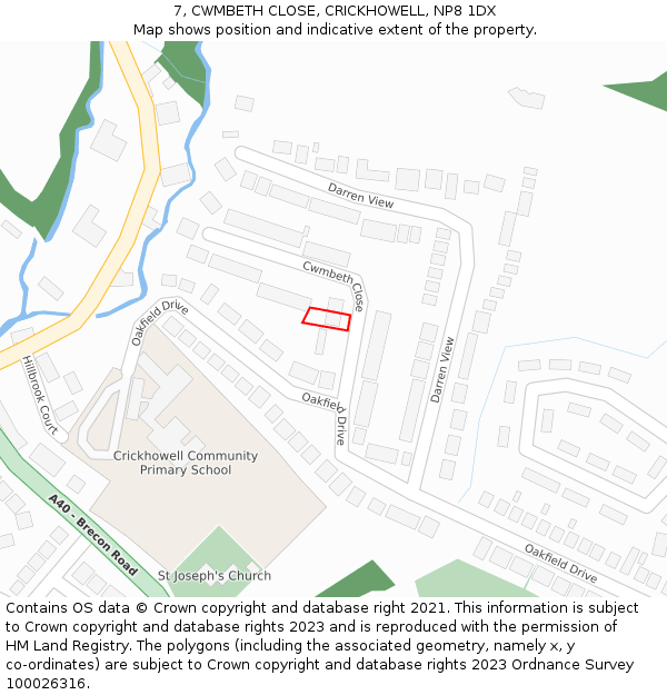 7, CWMBETH CLOSE, CRICKHOWELL, NP8 1DX: Location map and indicative extent of plot