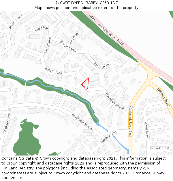 7, CWRT DYFED, BARRY, CF63 1DZ: Location map and indicative extent of plot