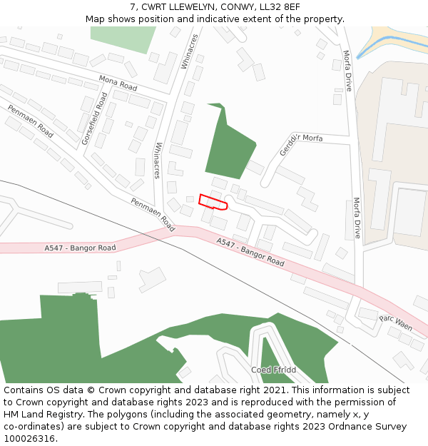 7, CWRT LLEWELYN, CONWY, LL32 8EF: Location map and indicative extent of plot