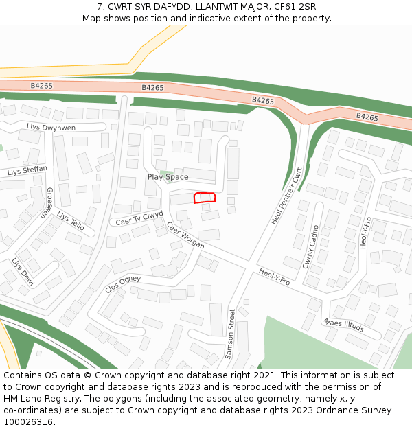 7, CWRT SYR DAFYDD, LLANTWIT MAJOR, CF61 2SR: Location map and indicative extent of plot