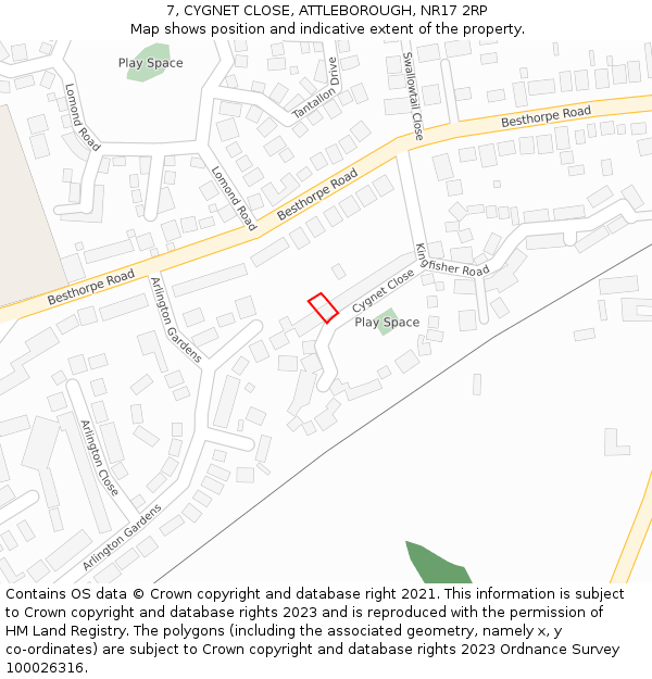 7, CYGNET CLOSE, ATTLEBOROUGH, NR17 2RP: Location map and indicative extent of plot