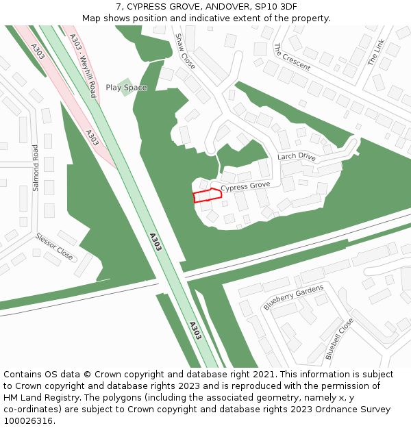 7, CYPRESS GROVE, ANDOVER, SP10 3DF: Location map and indicative extent of plot