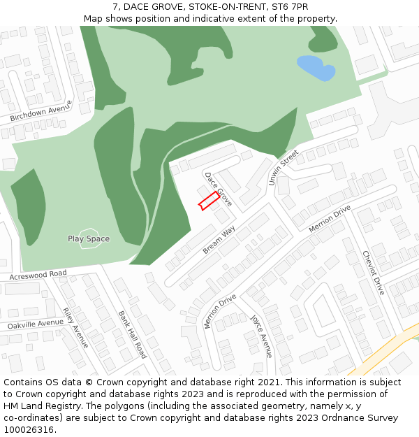 7, DACE GROVE, STOKE-ON-TRENT, ST6 7PR: Location map and indicative extent of plot