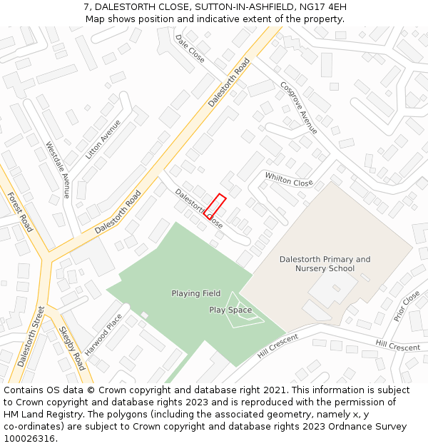 7, DALESTORTH CLOSE, SUTTON-IN-ASHFIELD, NG17 4EH: Location map and indicative extent of plot