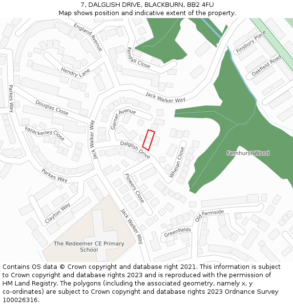 7, DALGLISH DRIVE, BLACKBURN, BB2 4FU: Location map and indicative extent of plot