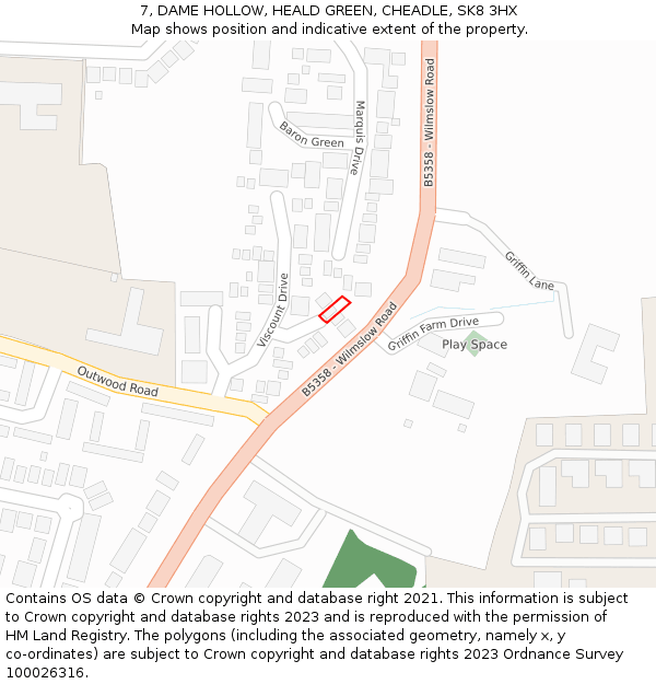 7, DAME HOLLOW, HEALD GREEN, CHEADLE, SK8 3HX: Location map and indicative extent of plot