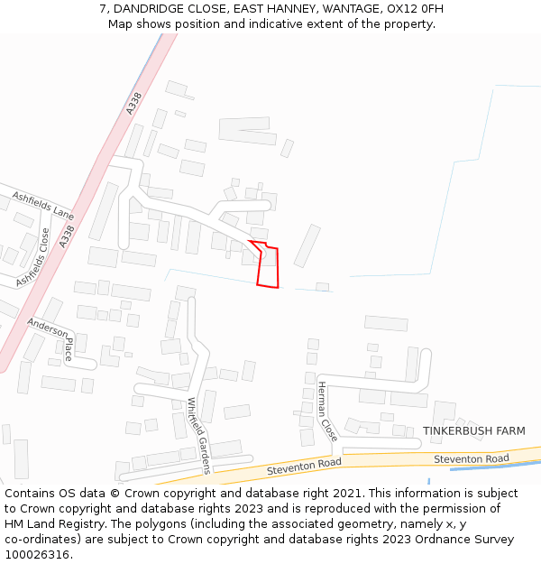 7, DANDRIDGE CLOSE, EAST HANNEY, WANTAGE, OX12 0FH: Location map and indicative extent of plot